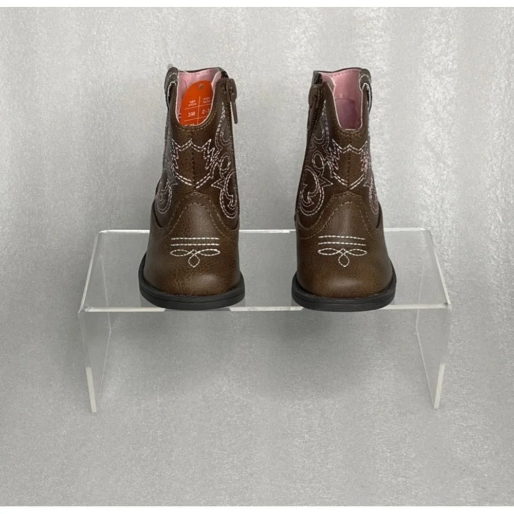 Wonder Nation Brown Zip up Square Toe Cowboy Cowgirl Boots Baby Girls Size 3